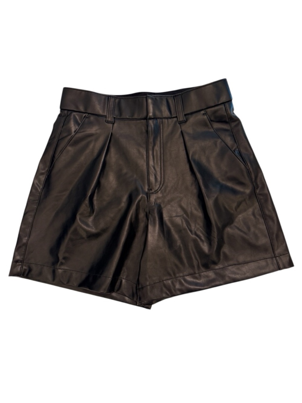 Abercrombie & Fitch Vegan Leather Shorts High Rise Black Pleated M